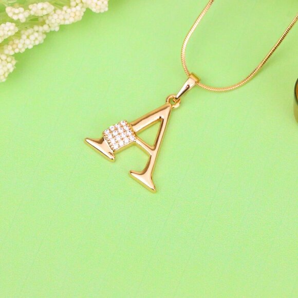 "Rose Gold Letter A Pendant with Crystal Accent, XPPT1412 - Picture 5 of 13